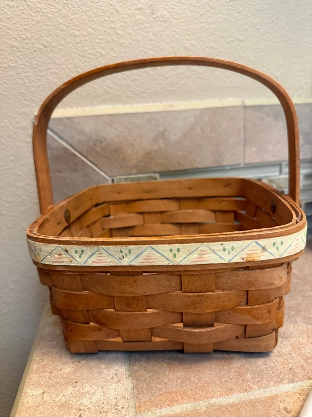 RARE VTG 1990 LONGABERGER Painted Trim Berry Basket Signed Summer Bale Handle